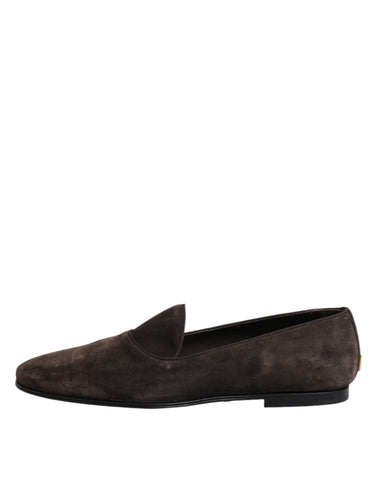 Brown Velvet Leather Slip On Loafers Shoes
