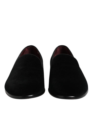 Black Velvet Slip On Loafers Formal Shoes