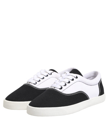Black Cotton Canvas Lace Up Men Sneakers Shoes