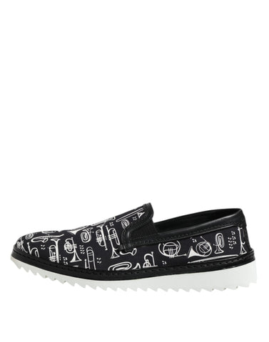 Black Slip On Printed Men Loafers Shoes