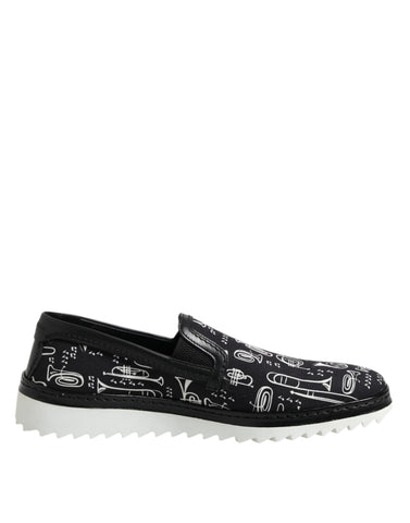 Black Slip On Printed Men Loafers Shoes