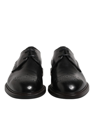 Black Leather Derby Wingtip Formal Shoes
