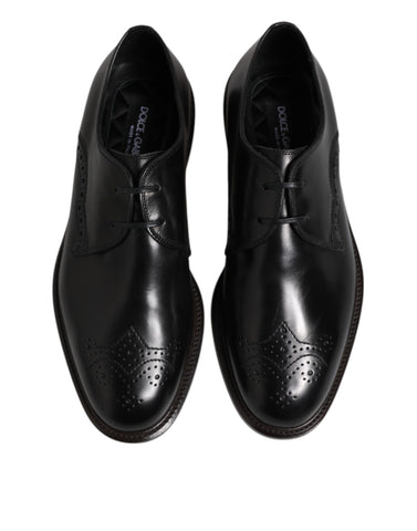 Black Leather Derby Wingtip Formal Shoes
