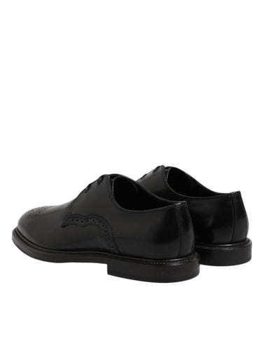 Black Leather Derby Wingtip Formal Shoes