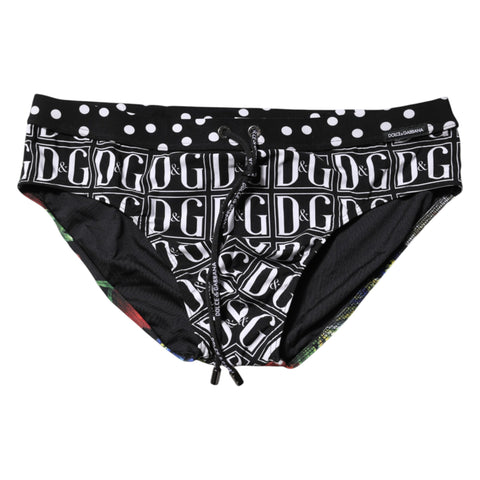 Black Floral Logo Beachwear Men Brief Swimwear