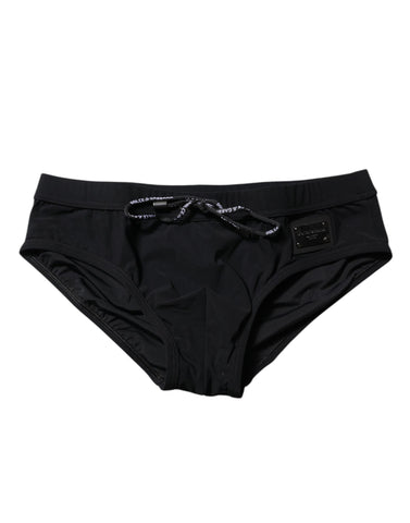 Black Logo Plaque Men Beachwear Brief Swimwear