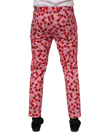 Pink Cherry Print Cotton Dress Pants