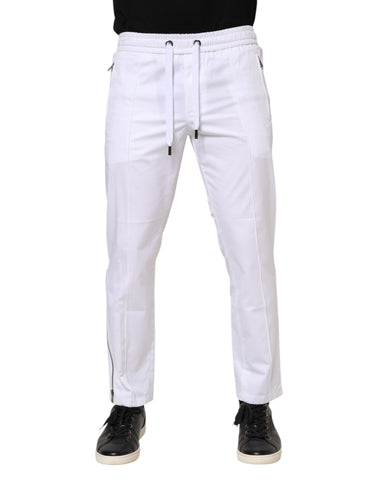 White Cotton Stretch Logo Men Jogger Pants