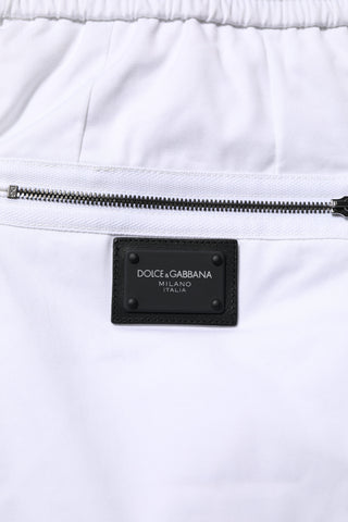 White Cotton Stretch Logo Men Jogger Pants