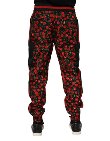 Black Red Cherry Print Men Sweatpants Pants