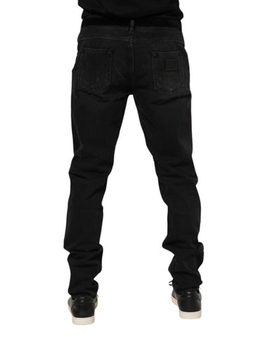 Black Cotton Logo Plaque Skinny Denim Jeans