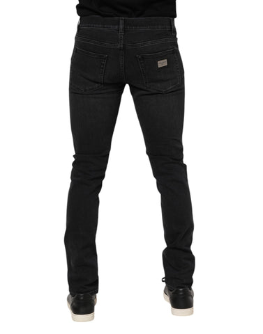 Black Washed Cotton Skinny Denim Jeans