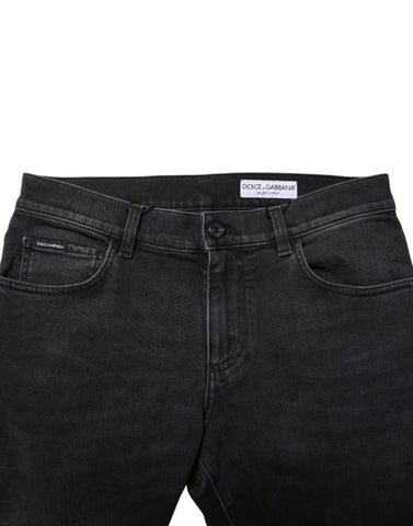 Black Washed Cotton Skinny Denim Jeans