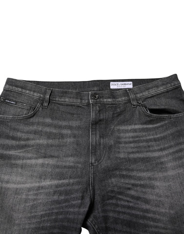 Gray Washed Cotton Loose Denim Jeans