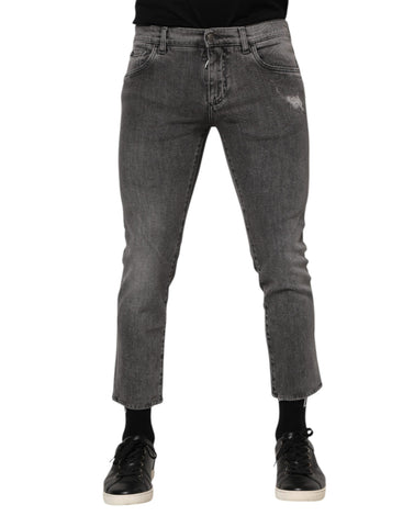 Gray Cotton Logo Plaque Men Denim Jeans
