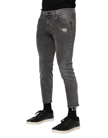 Gray Cotton Logo Plaque Men Denim Jeans