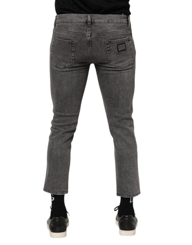 Gray Cotton Logo Plaque Men Denim Jeans