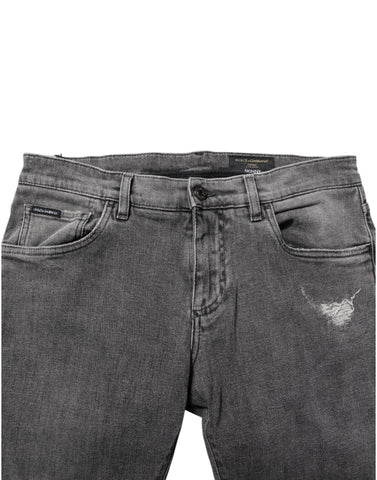 Gray Cotton Logo Plaque Men Denim Jeans