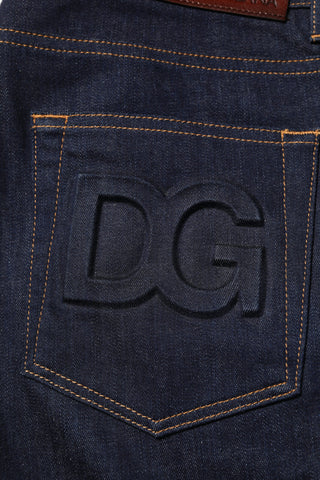 Dark Blue Cotton Logo Slim Fit Men Denim Jeans