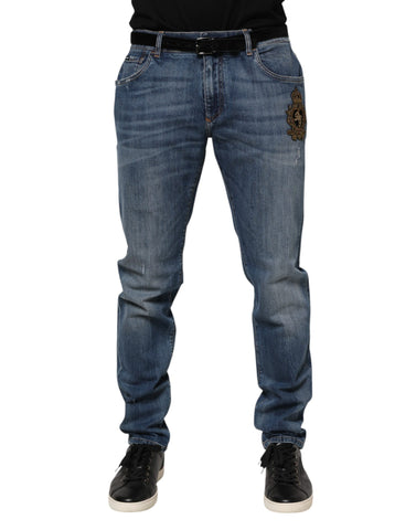 Blue Logo Embroidery Denim Jeans