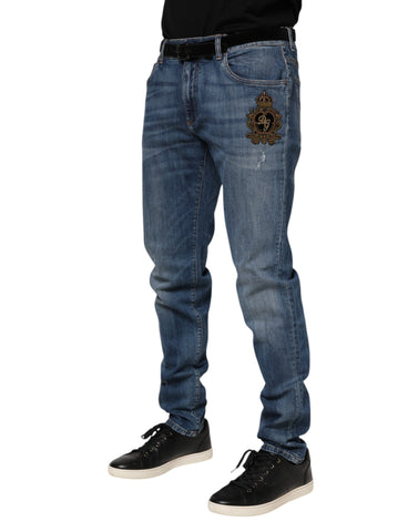 Blue Logo Embroidery Denim Jeans