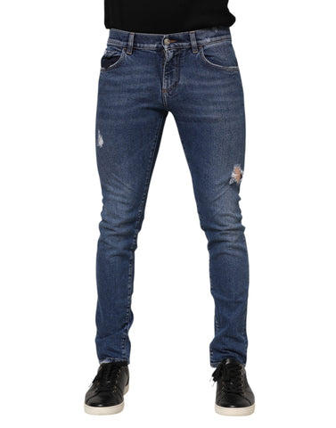 Blue Cotton Logo Plaque Skinny Men Denim Jeans