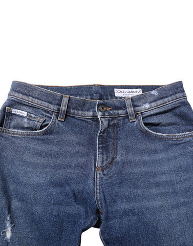 Blue Cotton Logo Plaque Skinny Men Denim Jeans