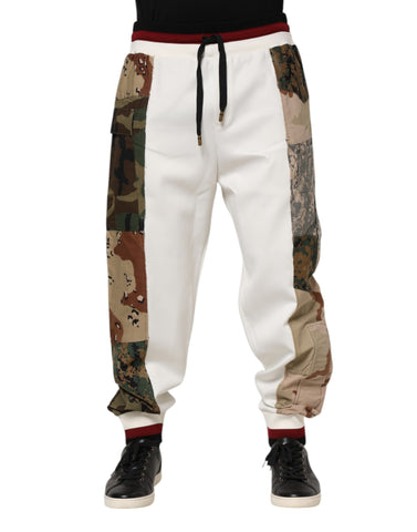 White Patchwork Jogger Pants