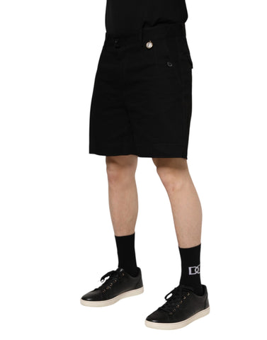 Black Cotton Knee Length Men Bermuda Shorts