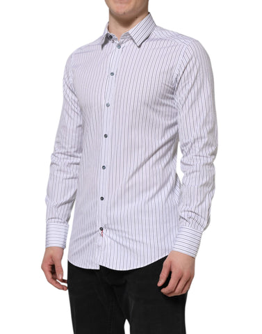 White Blue Striped Cotton GOLD Formal Shirt