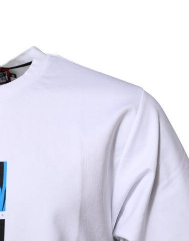 White Cotton Crew Neck Graphic Print T-shirt