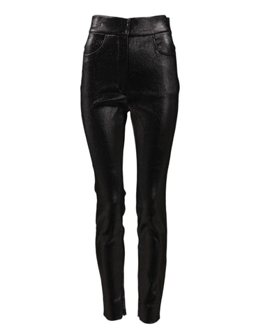 Black Cotton Stretch Silver Lurex Thread Pants