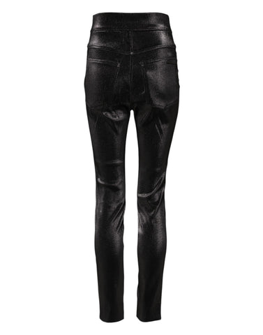 Black Cotton Stretch Silver Lurex Thread Pants