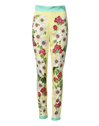 Yellow Silk Floral Leggings Pants