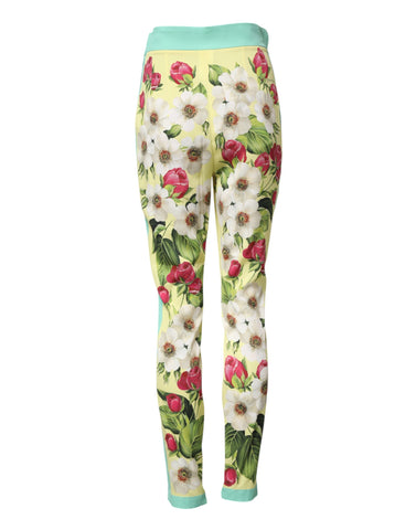 Yellow Silk Floral Leggings Pants