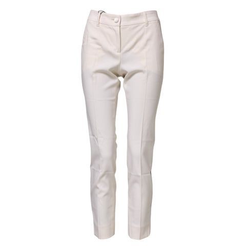 White Wool Tapered High Waist Pants
