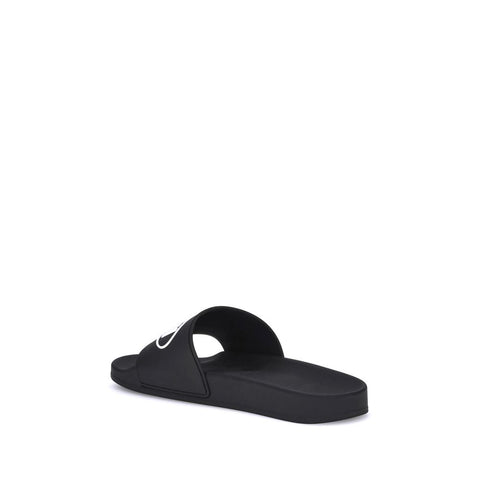 Black Rubber Flat Sandals