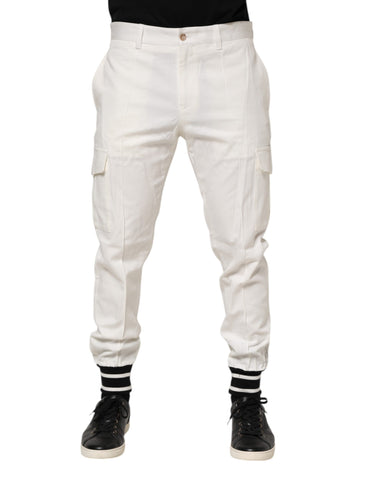 White Cotton Jogger Cargo Skinny Men Pants