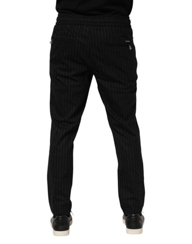 Black Striped Wool Men Jogger Pants