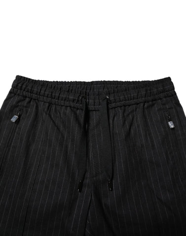 Black Striped Wool Men Jogger Pants