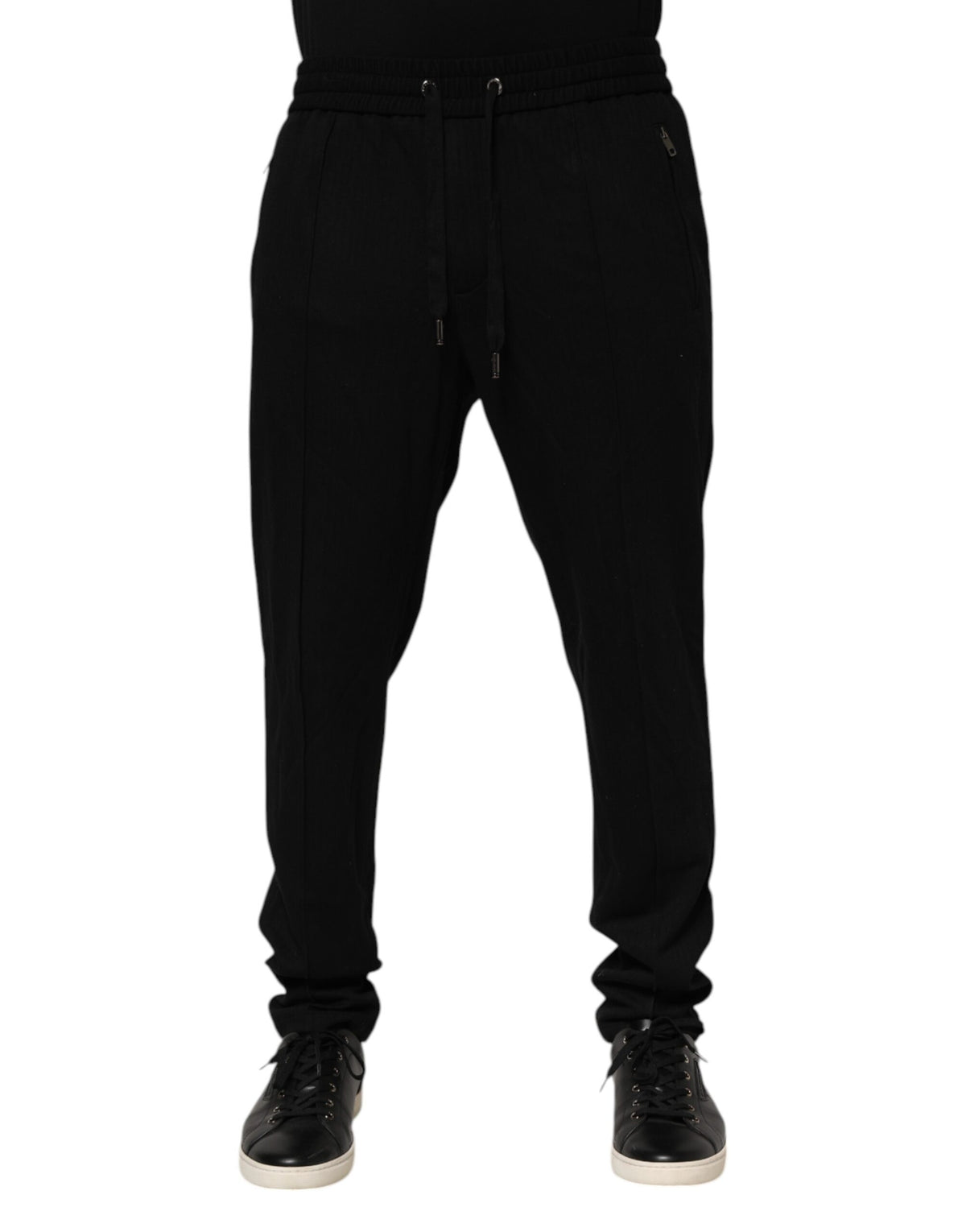 Black Viscose Skinny Logo Men Jogger Pants