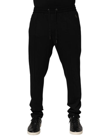 Black Viscose Skinny Logo Men Jogger Pants