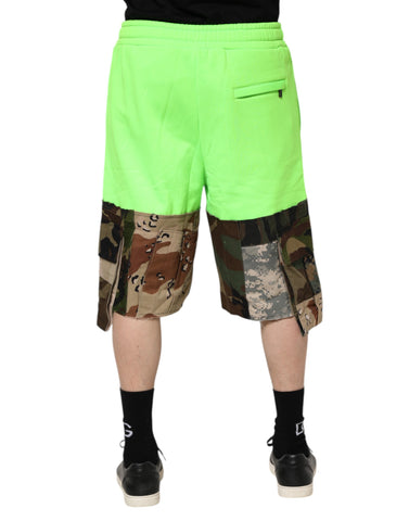 Green Patchwork Cargo Bermuda Men Shorts