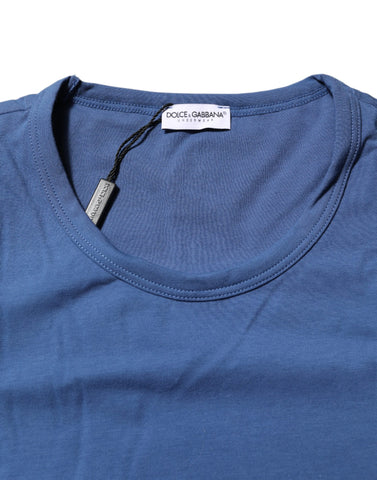 Blue Cotton Men Round Neck Underwear T-shirt