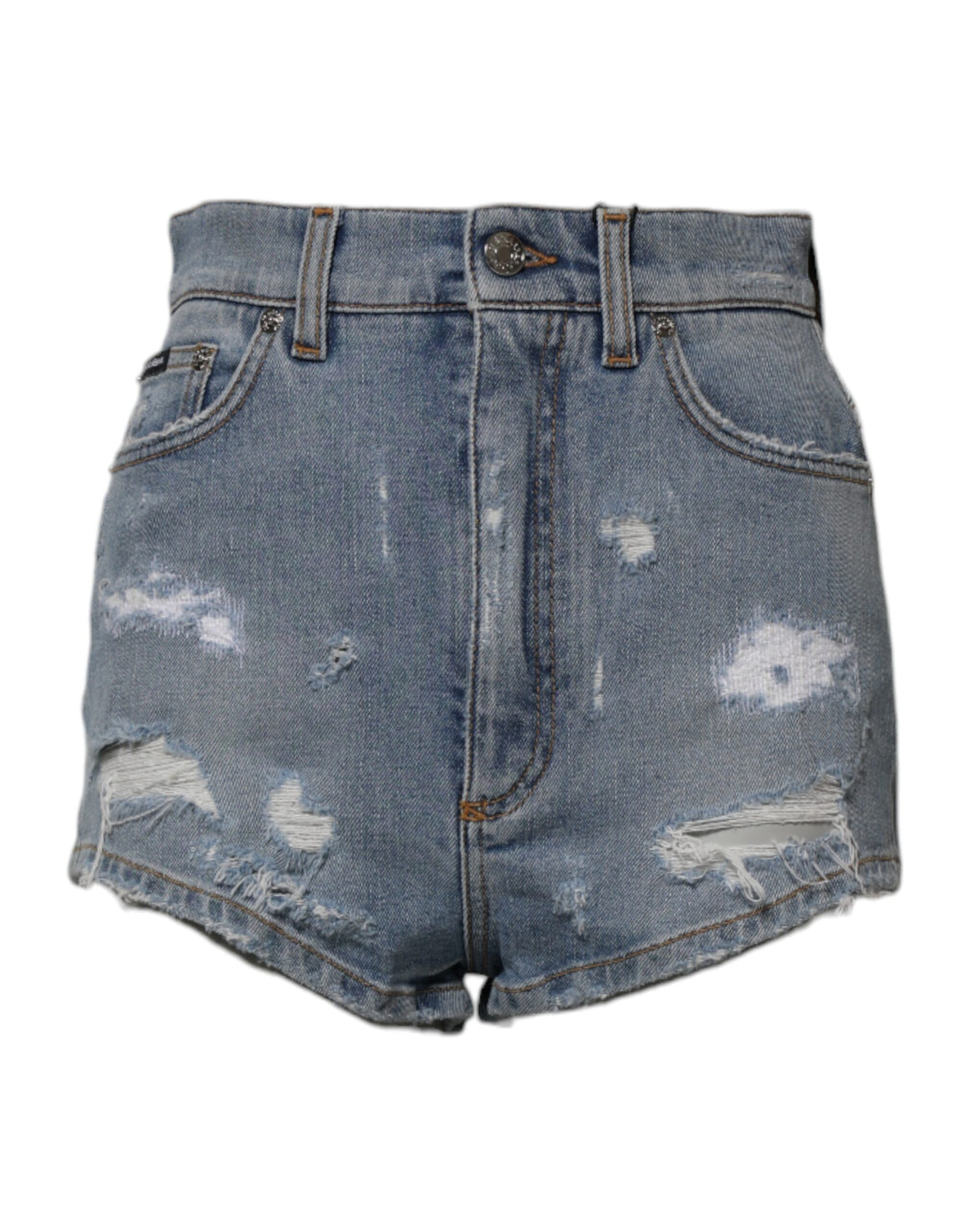 Blue Tattered Denim Cotton Hot Pants Shorts