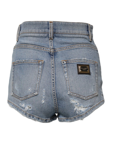 Blue Tattered Denim Cotton Hot Pants Shorts