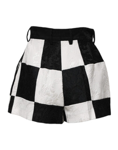 Black White Floral Brocade Hot Pants Shorts