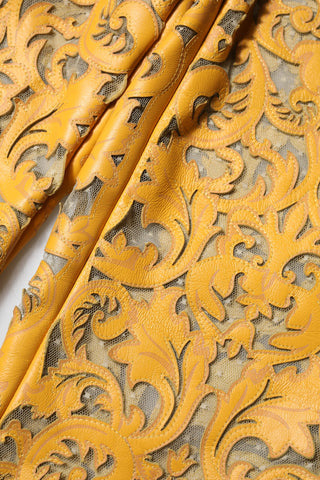 Yellow Floral Lace Mid Waist Capri Pants