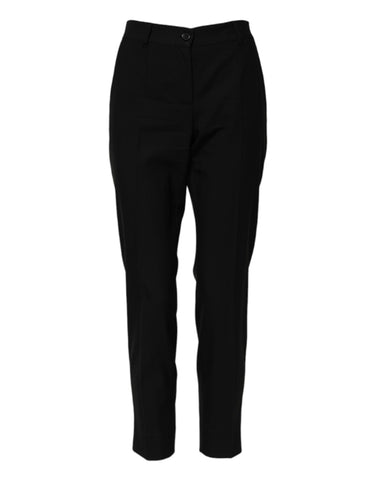 Black Wool High Waist Tapered Pants