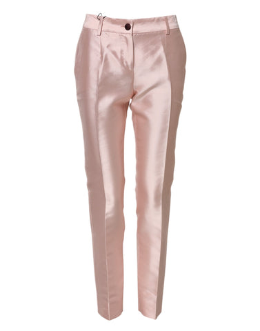 Pink Satin High Waist Tapered Pants
